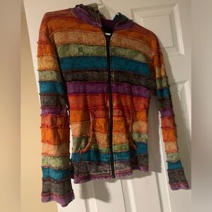 Boho hippie zip up sweatshirt size M